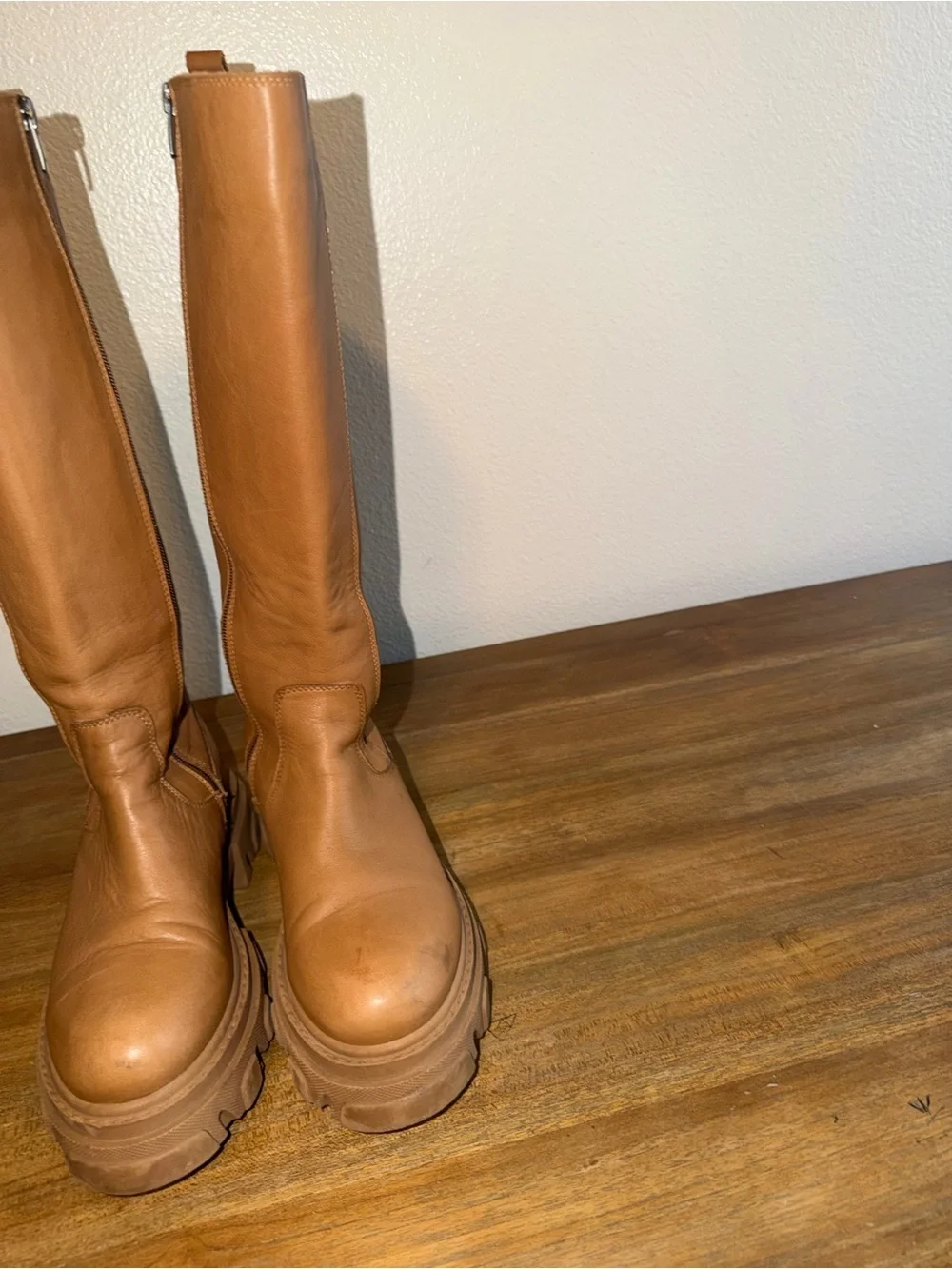 Steve Madden Cognac Platform Lug Knee Boots